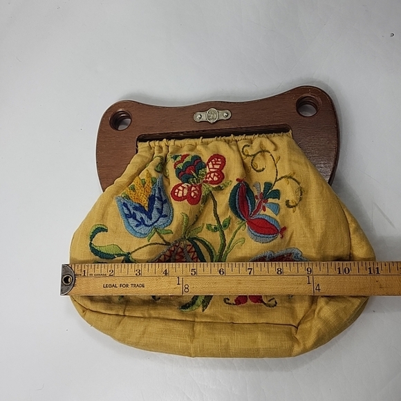 Womens Purse Wooden Handle Flower Embroidery Sewing Knitting Vintage Handbag - Picture 9 of 9